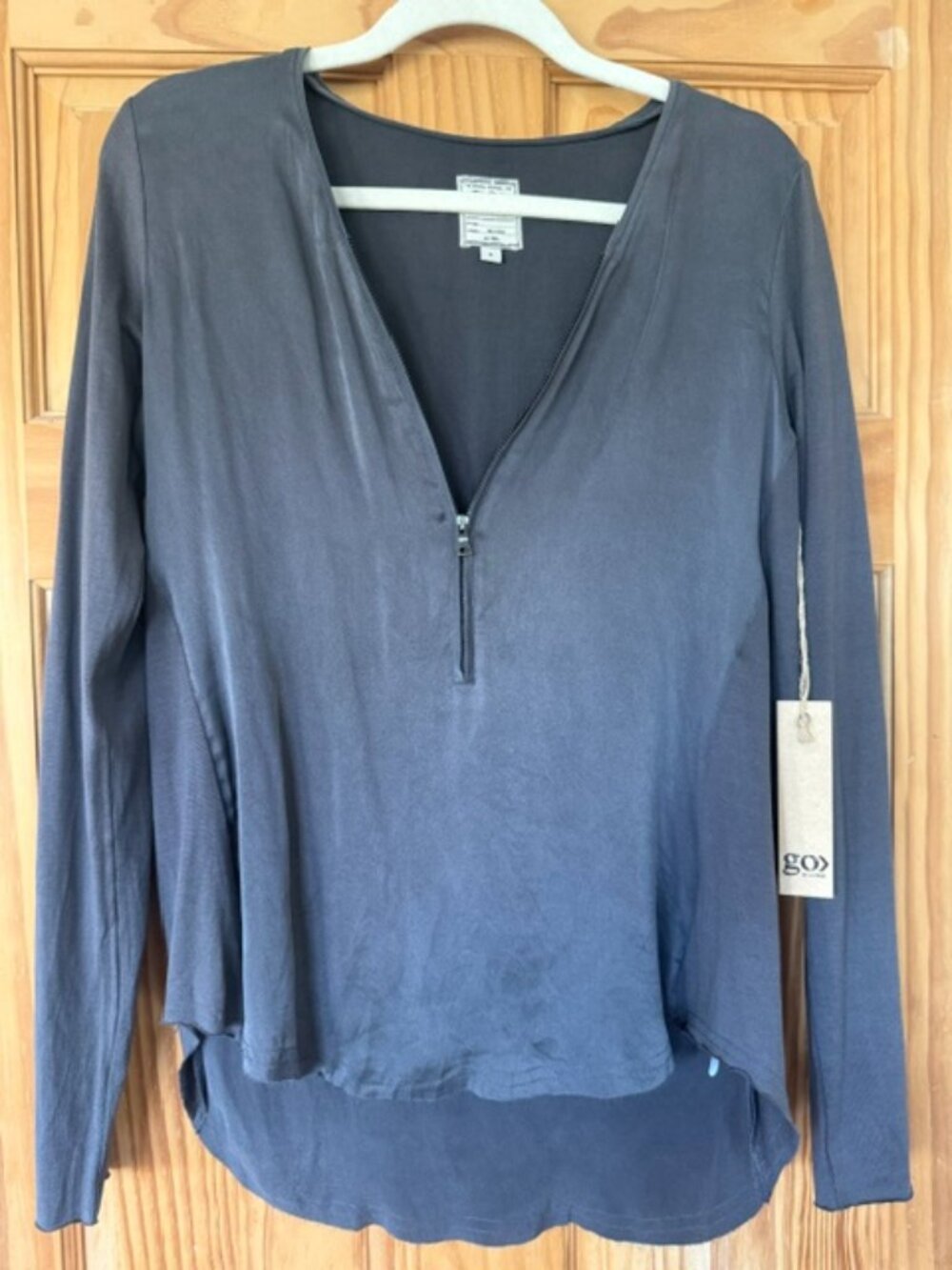 GoSilk Washable Silk Blouse Womens S Blue Zip Front Long Sleeve NWT